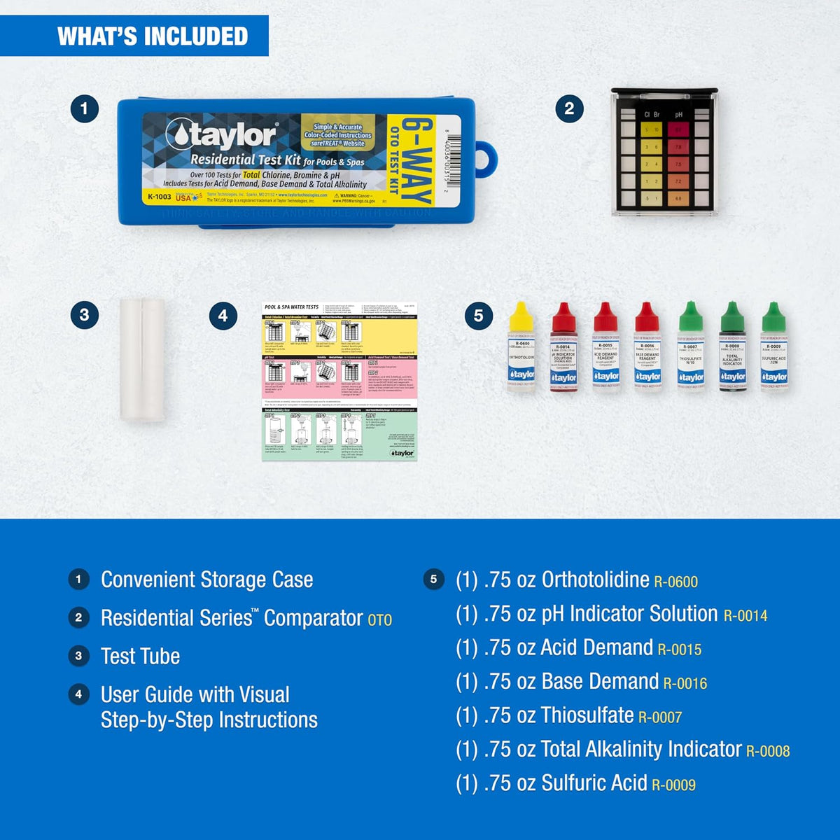 Taylor Technologies K-1003 OTO, 6-in-1 Pool Test Kit